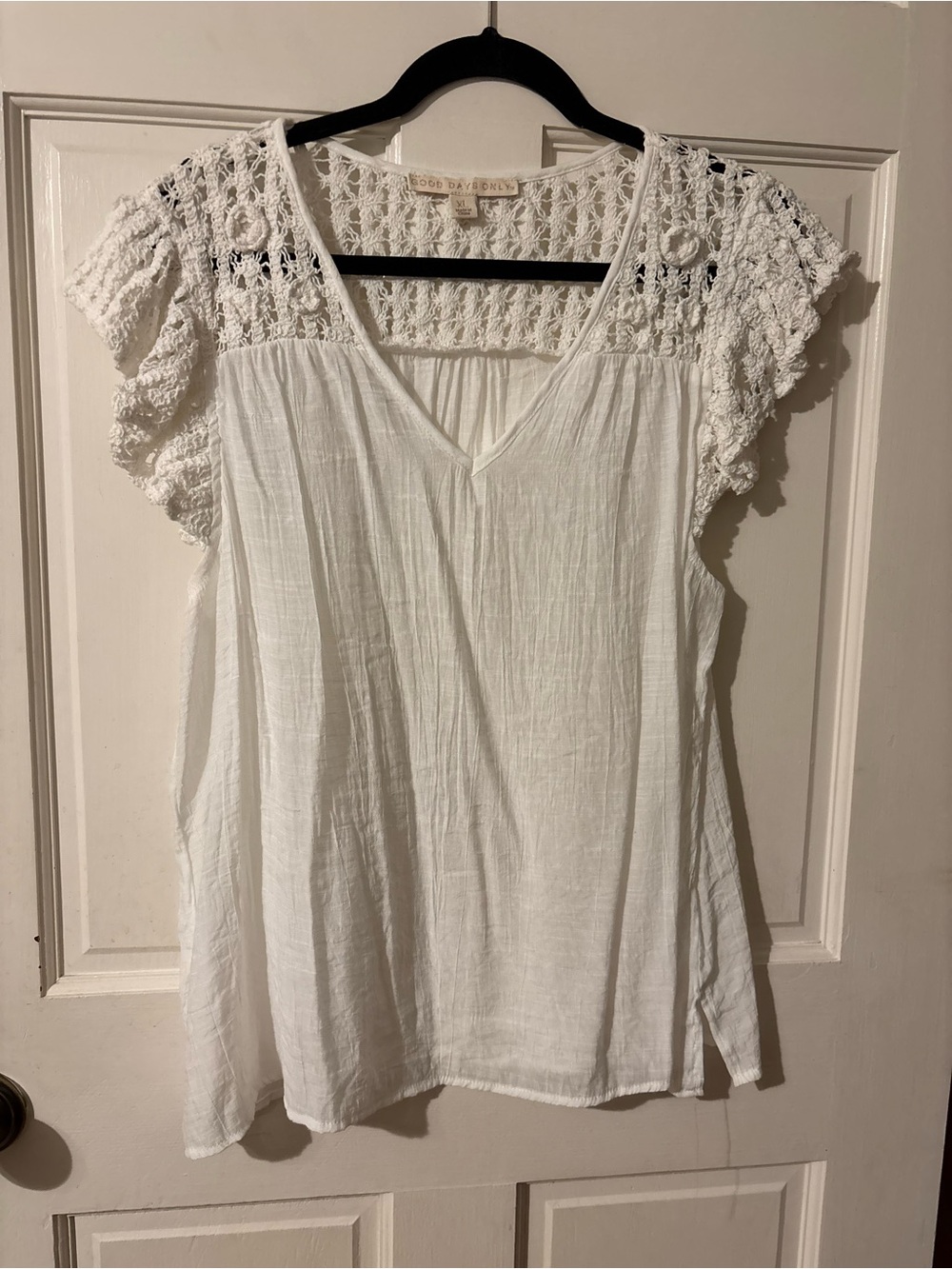 Boho V-Neck Crochet Sleeve Blouse - White